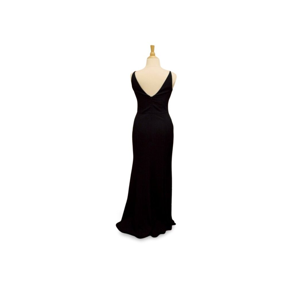 Modern Twist Front Navy Crepe Floor Length Formal Gown with slit Amsale Dallas - Picture 8 of 11